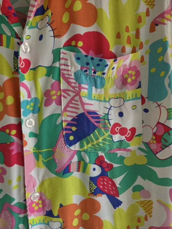 Sanrio Hello Kitty Unisex Hawaiian Button Up Tropical Floral Hybrid Print S - Picture 4 of 6
